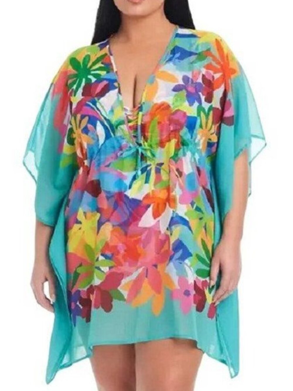 Bleu Rod Beattie Floral Mesh Short Sleeve Coverup SMALL (2121)